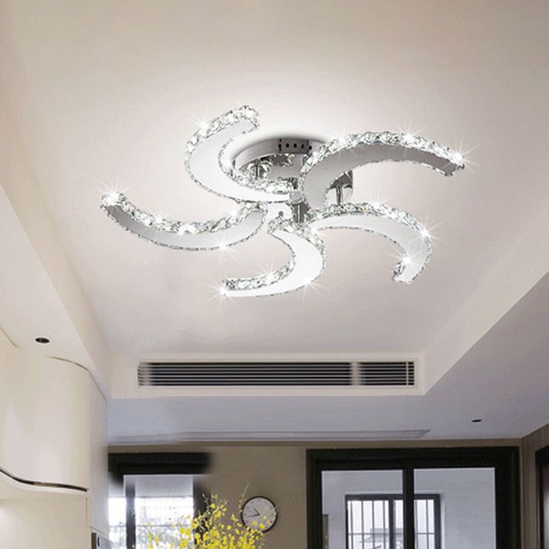 Luce semifulcata a 5 luci semplici a vento cristallo semifulto in cromo per camera da letto, calda/bianca/3 a colori