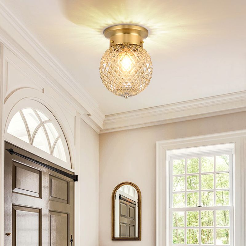 Glass Shade Ceiling Lamp Simplistic Aisle Brass Ceiling Mounted Light