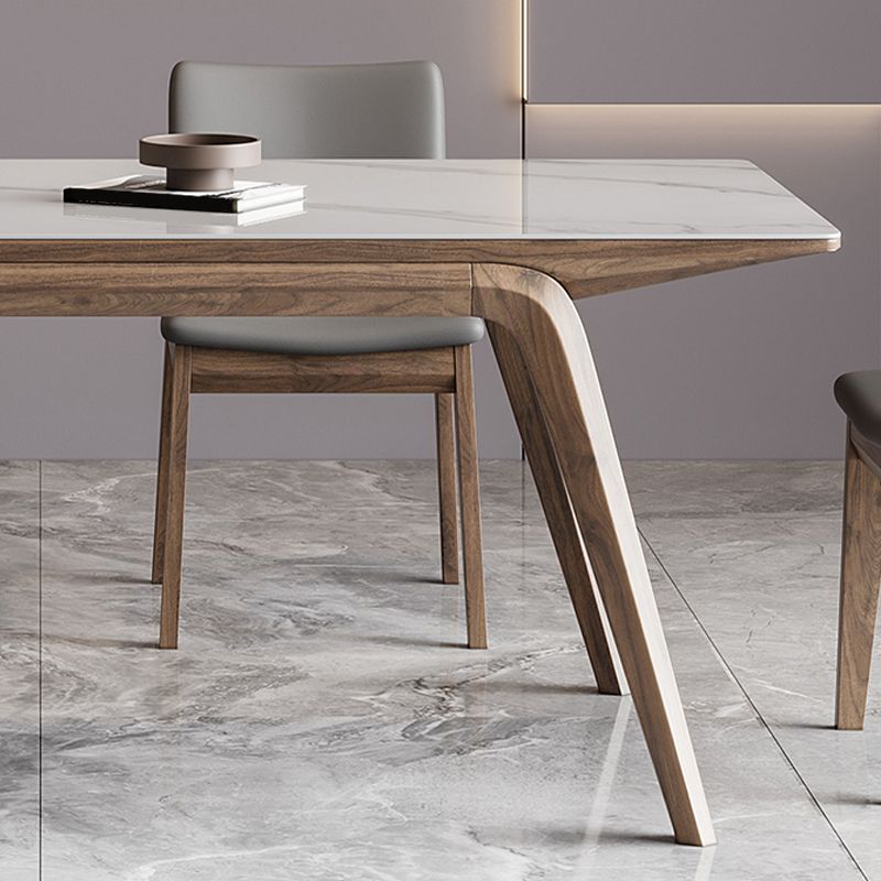 White Mid-Century Dining Table Stone Top Table with Wooden Frame