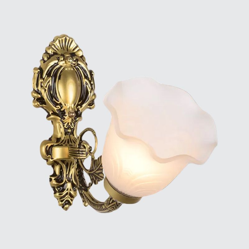 1 Light Bellflower Wall Sconce Farmhouse Bronze Milky Frosted Glass Wall Mounted Light for Corner
