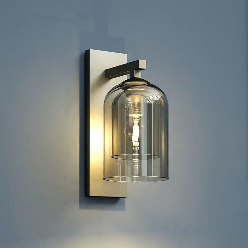 Lampada a parete di ferro da parete a campana di lusso moderna con doppia tonalità di vetro