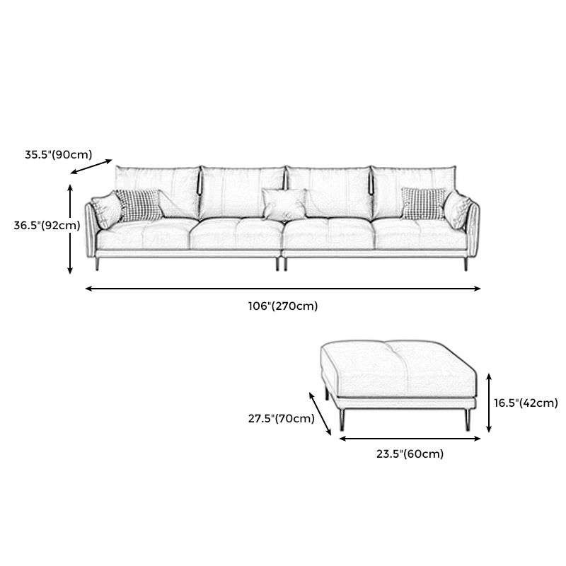 Grey Removable Cushions Faux Leather Straight Arm Sofa/Sectional with Wear-Resisting