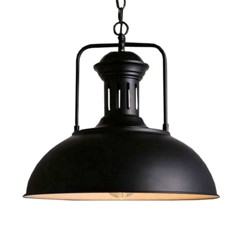 13 Inches Wide Industrial Style Dome Hanging Light Retro Wrought Iron Cafe Shop Lighting Pendants in Black