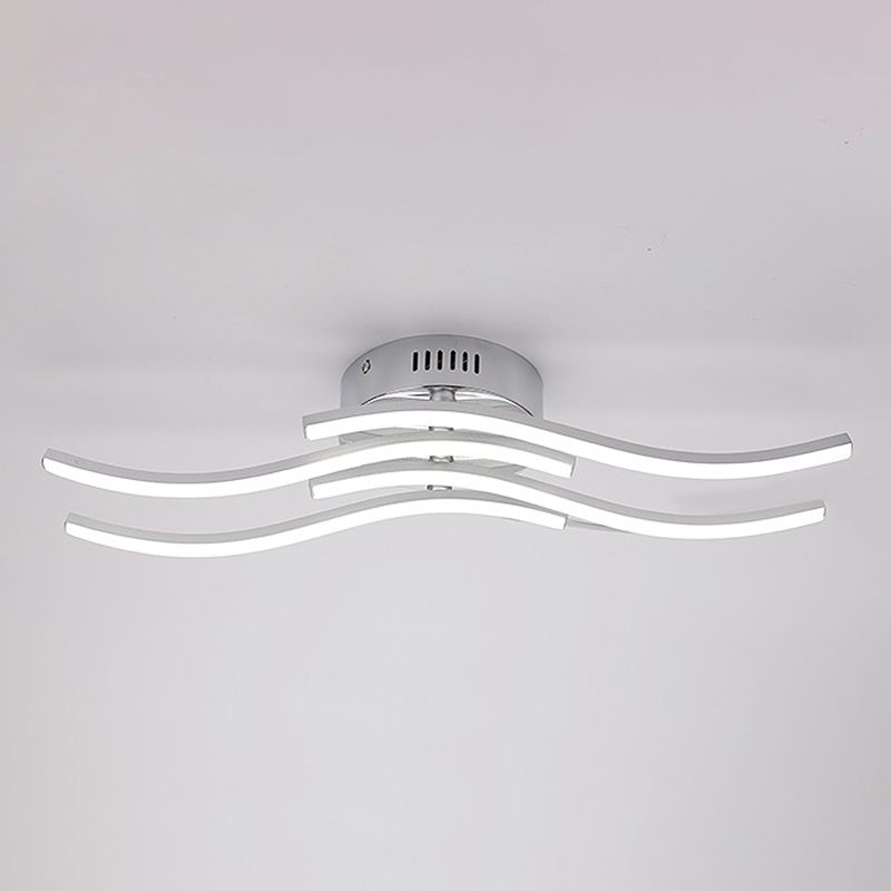Aluminum Alloy Wave Shaped LED Ceiling Light Acrylic Shade Modern Simplicity Style Lighting Fixture in Sliver