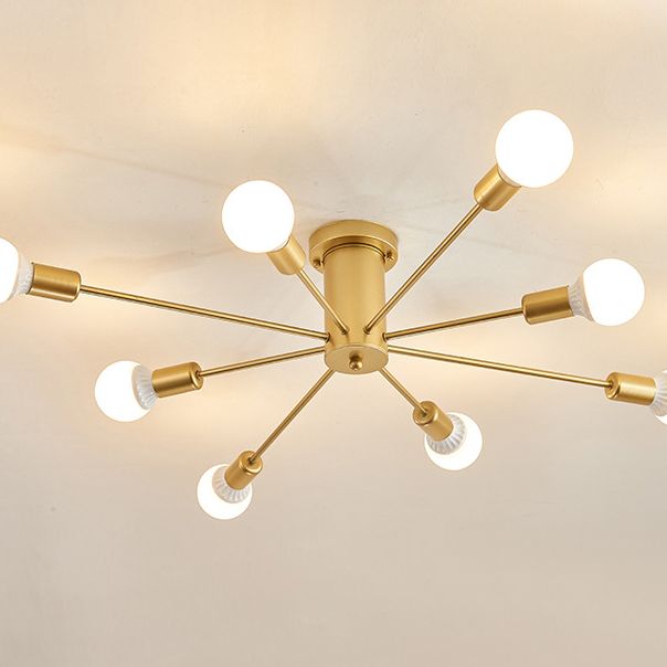 Gold freiliegende halbbündige Deckenleuchte aus Metall im Loft-Stil für Schlafzimmer, halbbündige Montage