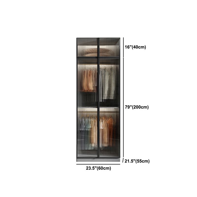 Glass and Wood Wardrobe Cabinet Modern Hinged Wardrobe Armoire
