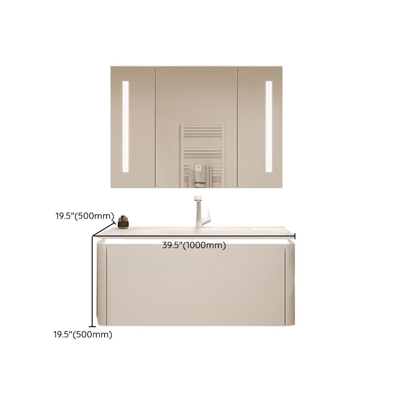 White Rectangular Vanity Single Sink Wall Mounted Wood Frame Bathroom Vanity with Mirror