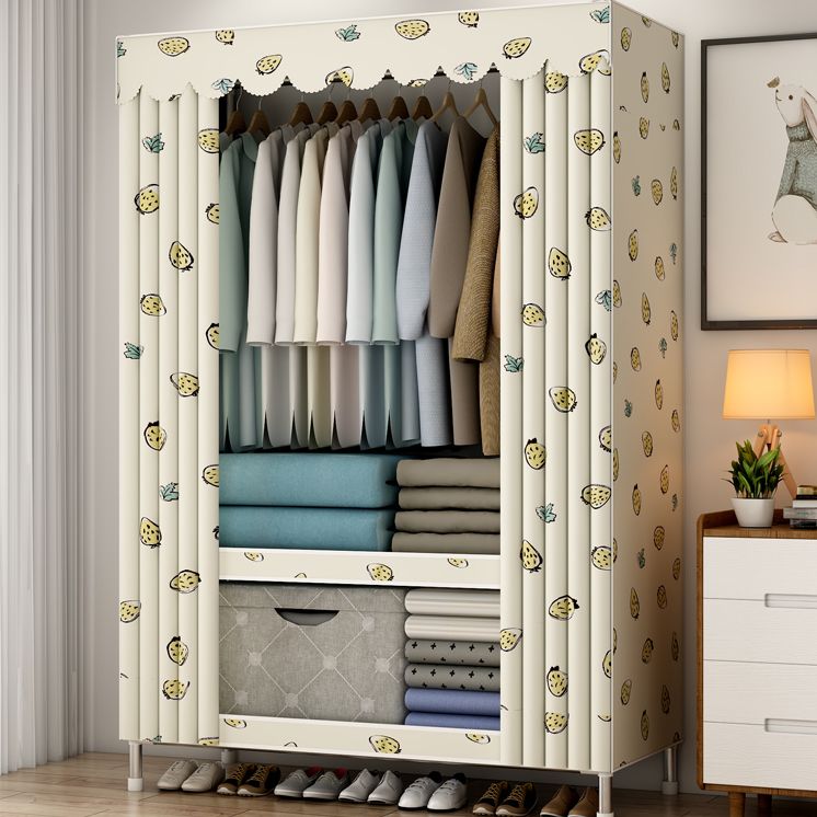 Modern Style Metal Wardrobe 3-Tier Cloth Rod Included Wardrobe Closet with Legs