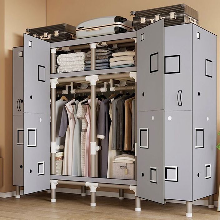 Foldable Freestanding Wardrobe Metal Frame Multifunctional Wardrobe for Bedroom