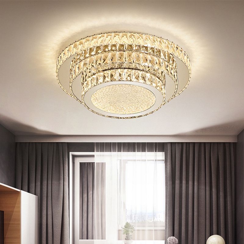 18 "/21.5" W LED Tre - Tiered Flush Light Fixture Modern White Crystal Flush Mount Lighting per Bedroom in Warm / White Light / Remote Control Stepless Dimming