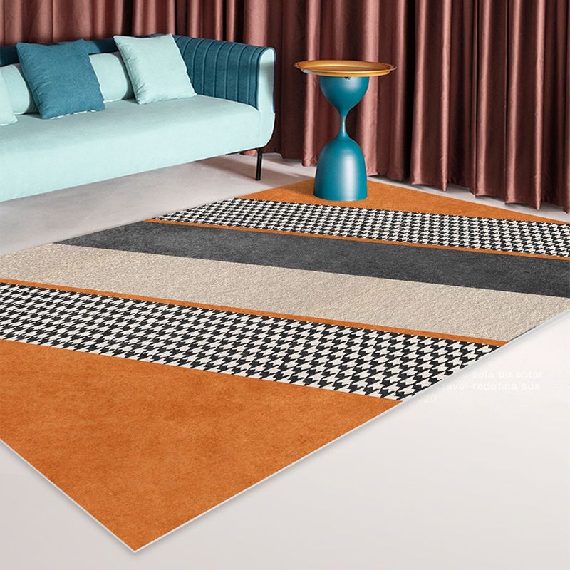 Chic Modern Area Rug Orange Geometric Print Area Carpet Polyester Stain Resistant Rug for Home Decor