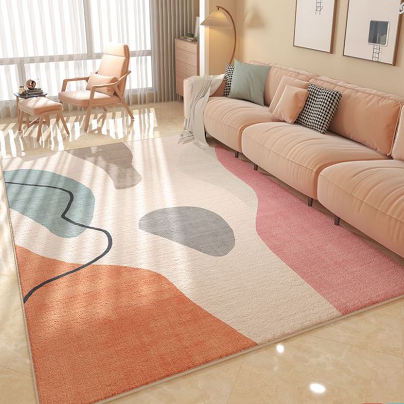 Beige Modern Rug Polyester Color Block Rug Non-Slip Backing Rug for Living Room