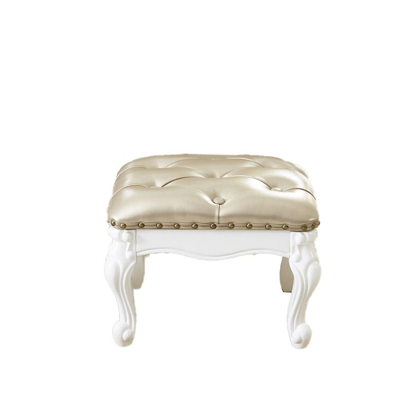 Mid-Century Modern Ottoman Faux Leather Tufted Upholstered Nailhead Trim Rectangle Ottoman