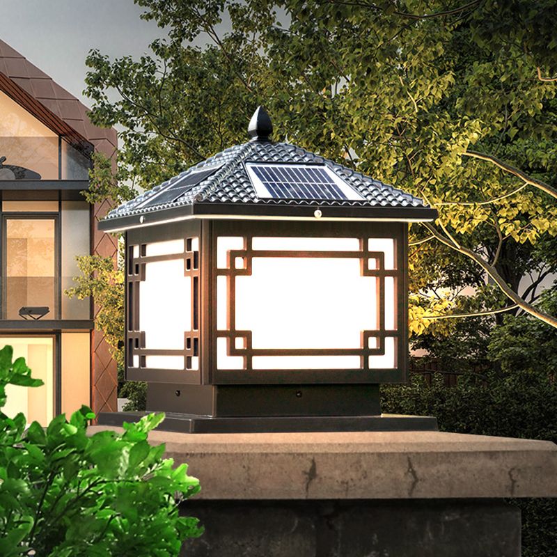 Rectangle Shape Metal Outdoor Light Modern 1 Light Solar Pillar Lights