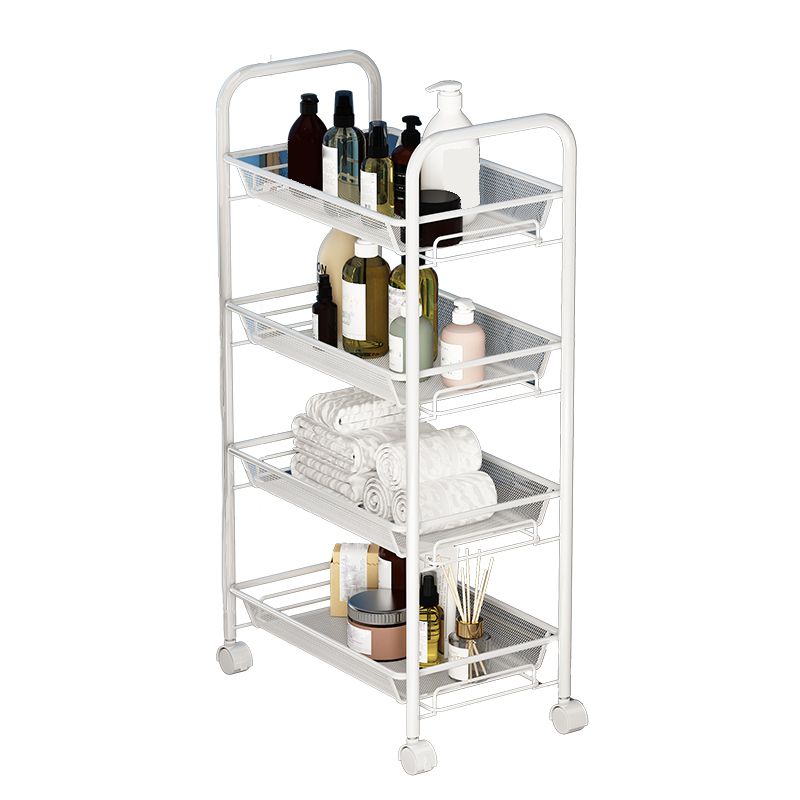 Modern Style Bookshelf Open Back Metal Bookcase with Caster Wheels for Home