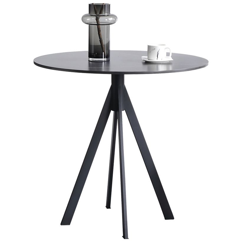 Round Sintered Stone Two-Color Dining Table Simplicity 4 Legs Table for Dining Room