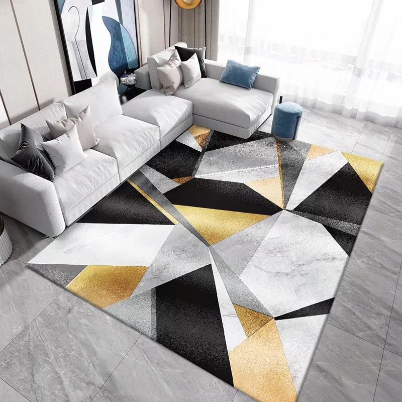 Gold Modern Rug Polyester Geometry Rug Washable Indoor Rug for Living Room