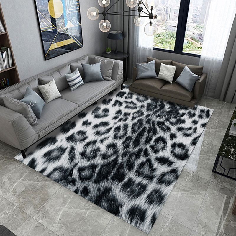 Casual Modern Rug in Grey and Brown Animal Leaf Peacock Feather Pattern Rug Polyester Non-Slip Carpet for Home Decor