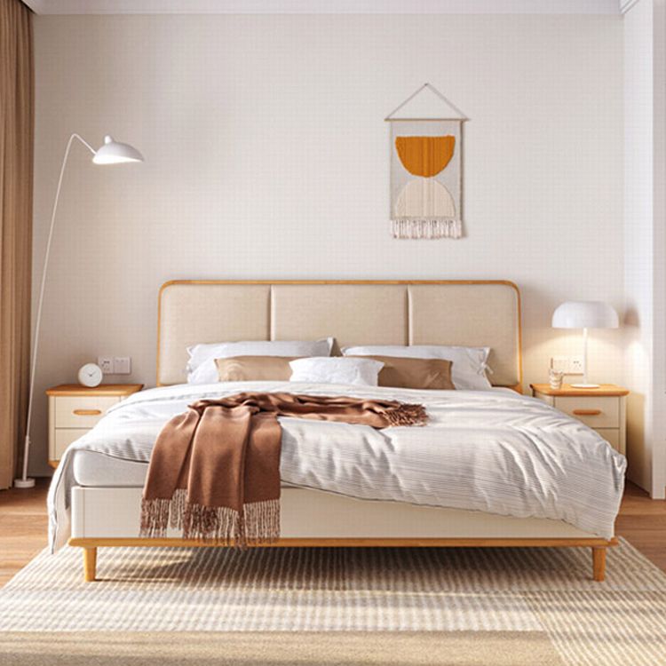 Wood Standard Bed with Upholstered Headboard Mattress Included 41.33" High