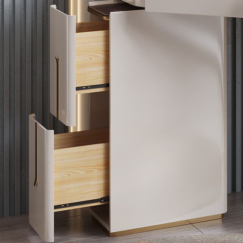 Mirrored Vanity Table and Stool Set 4 Drawers Glass Top Vanity Desk