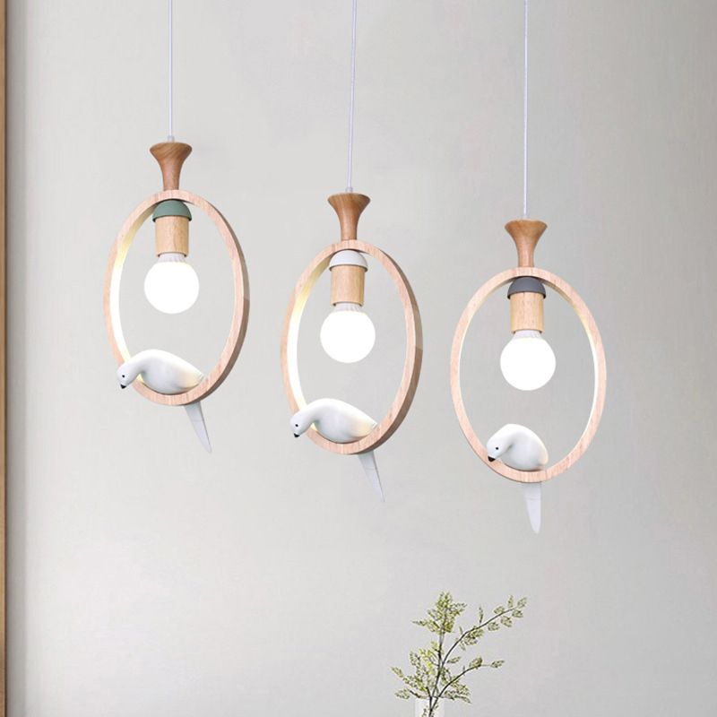 Dadelloze houten suspensielamp Noordse 1-licht hangerverlichting met harsvogel decor