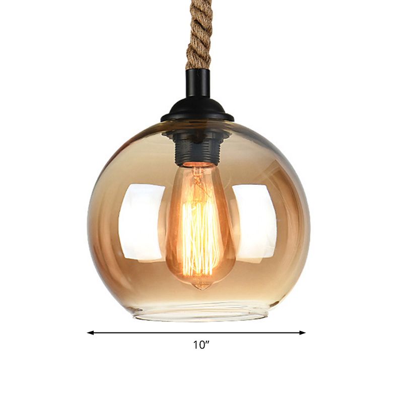 Amber/Clear Glass Ball Hanging Lighting Industrial 1 Head Restaurant Affermare lampada a sospensione con corda di corda
