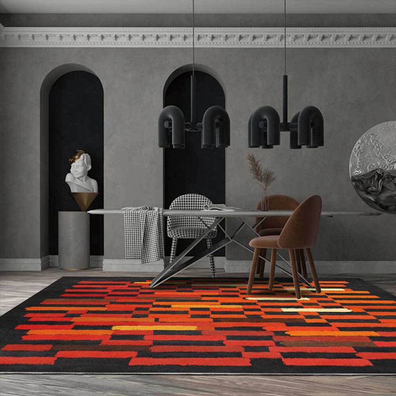 Black and Red Modern Rug Polyester Brushstroke Pattern Rug Washable Non-Slip Backing Carpet for Living Room