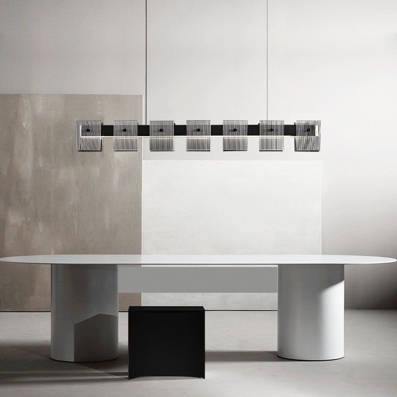 Modern Luxury LED Pendant Light Rectangular Glass Hanging Lamp for Dining Room