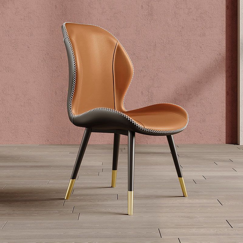 Glam Leather Dining Chair Wingback Side Furniture in Matte Finish for Indoor