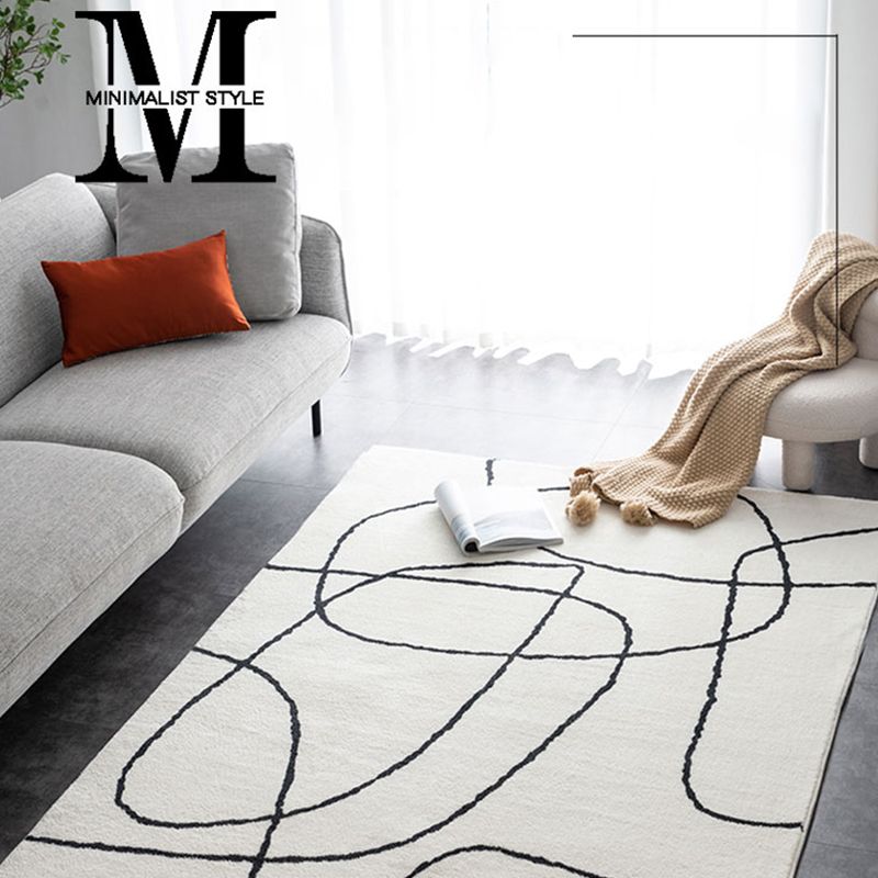 White Abstract Pattern Rug Modern Polyester Area Carpet Non-Slip Backing Rug for Home Decor