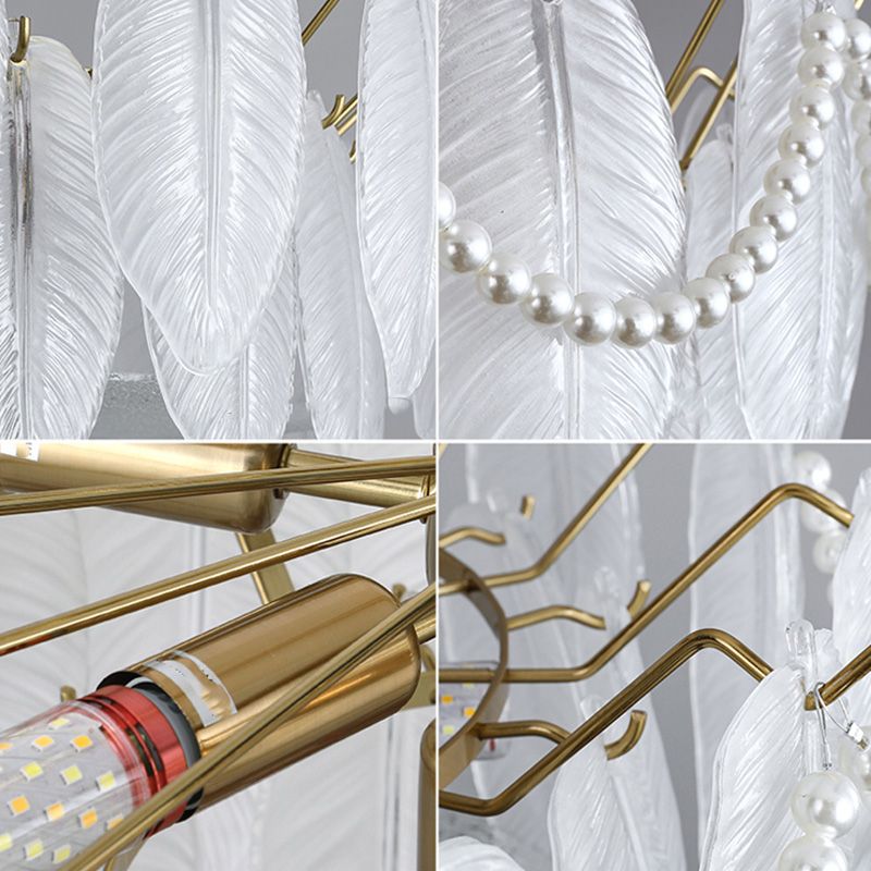 Feather-Shaped Island Light Fixtures Modernism Glass Island Pendant Lights in White Finish