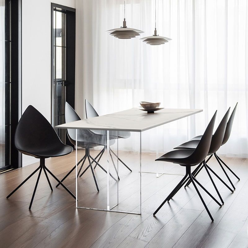 Modern Stone Double Pedestal Dining Table White Rectangle Table for Kitchen