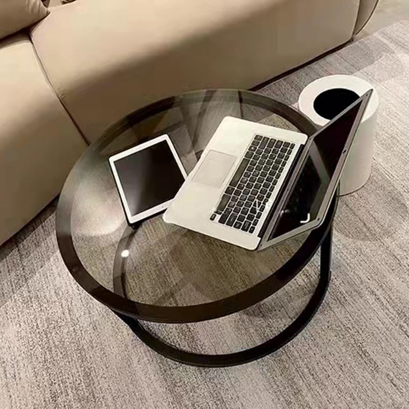 Frame Base Coffee Table Modern Round Glass Cocktail Table - 17.7"