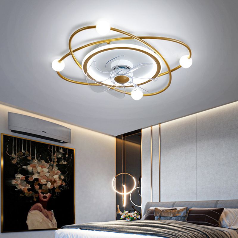 Nordic Style Ceiling Fan Lamp Iron Ceiling Fan Light with ABS Fan Blade for Bedroom