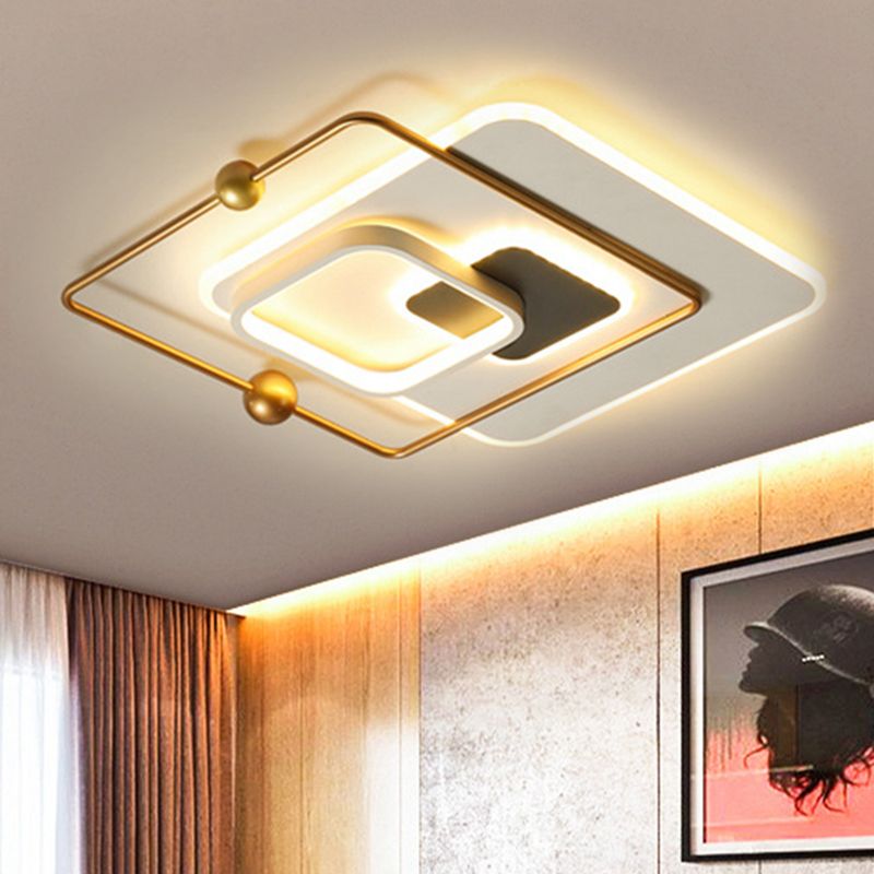 Moderno apparecchio da incasso a soffitto quadrato in metallo a LED per camera da letto in bianco e oro, luce calda/bianca