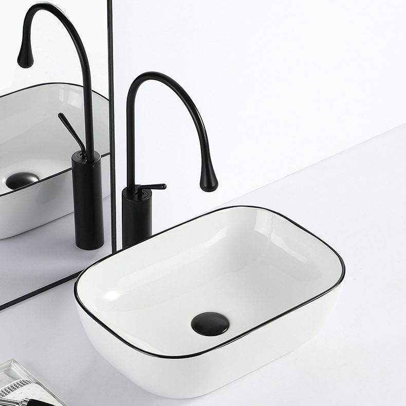 Contemporary Bathroom Sink with Pop-Up Drain Porcelain Rectangular Vessel