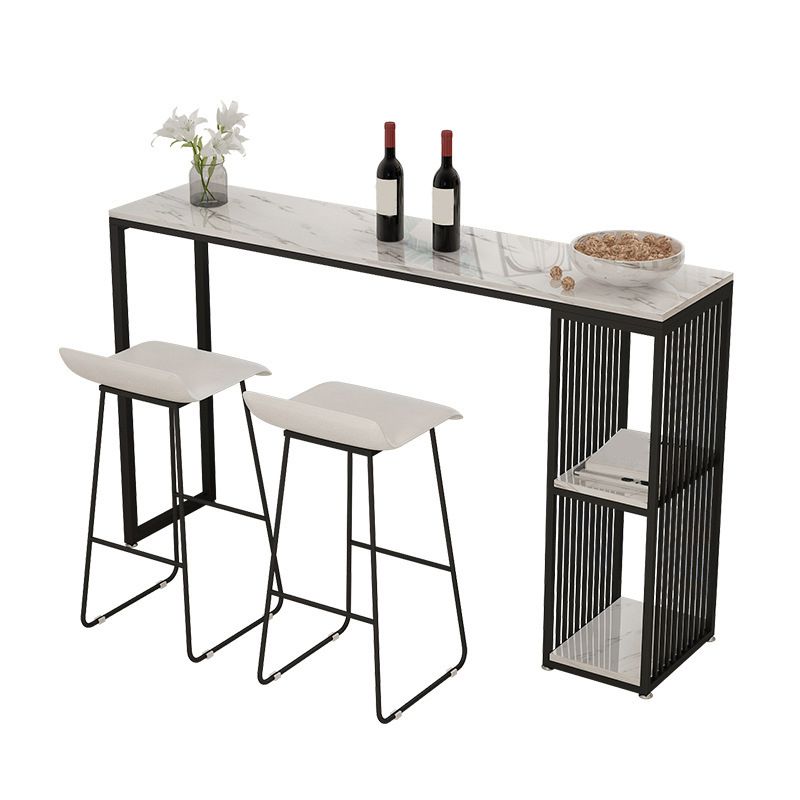Industrial Rectangle Bar Dining Table Faux Marble Bar Stool Table with Storages