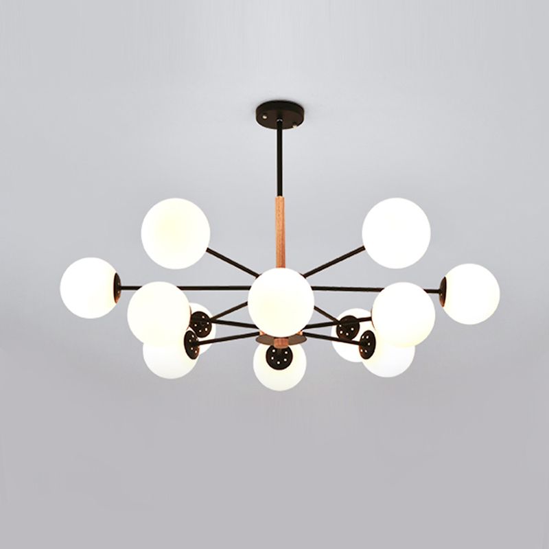 Modern Wood Chandelier Lighting Fixtures Multi-Head Globe Suspension Light for Living Room