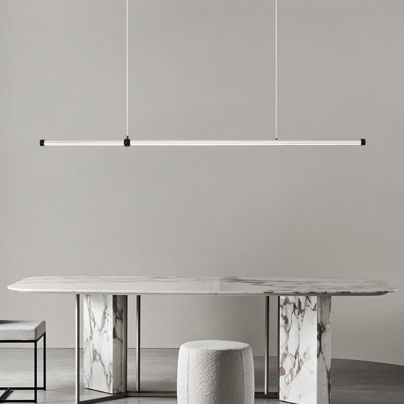Linear LED Hanging Lamp Minimalism Island Light Fixture with Acrylic Shade for Dining Room