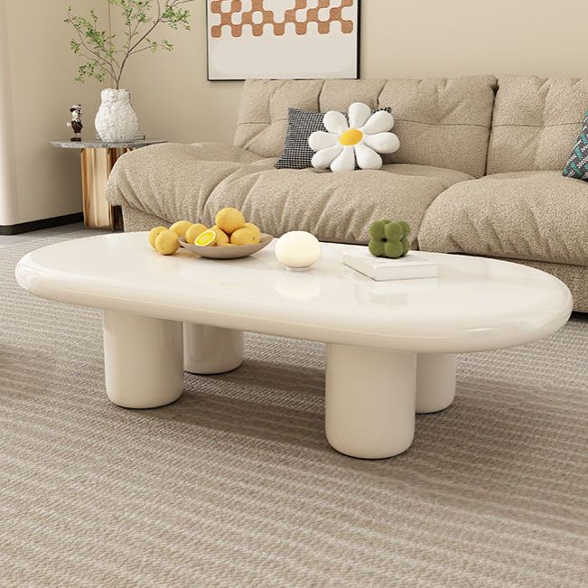 Modern 4 Legs Cocktail Table Oval Engineered Wood Coffee Table - White