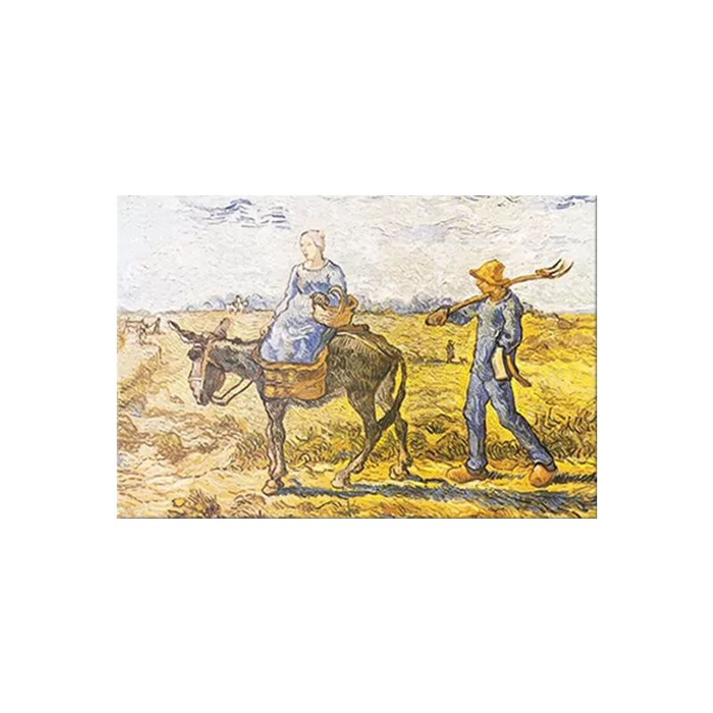 Rural Farmland Wall Art Yellow Van Gogh Peasant Couple Going to Work Painting