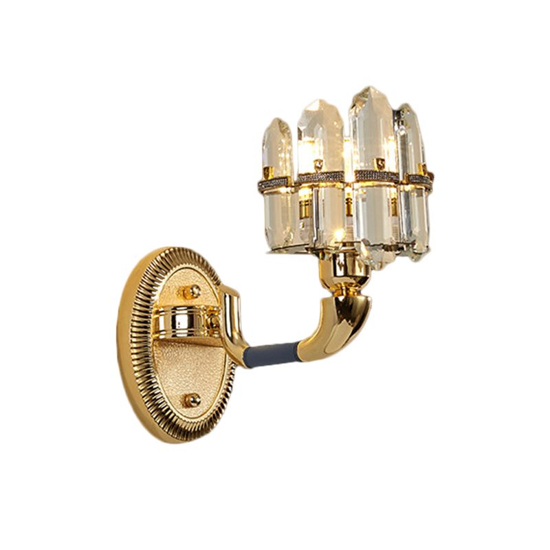 Post Modern Arched Wall Mount Lamp Crystal Panel 1/2-Bulb Bedside Wall Lighting in Blue and Gold