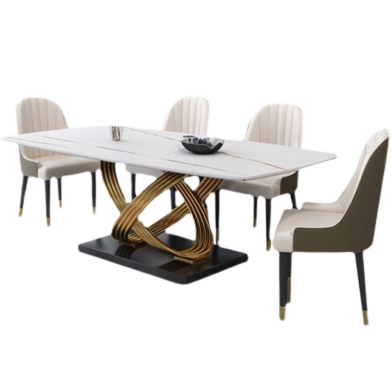 Glam Rectangle Dining Table Set 1/4/5/6/7 Pieces Dinette Set with White Stone Top