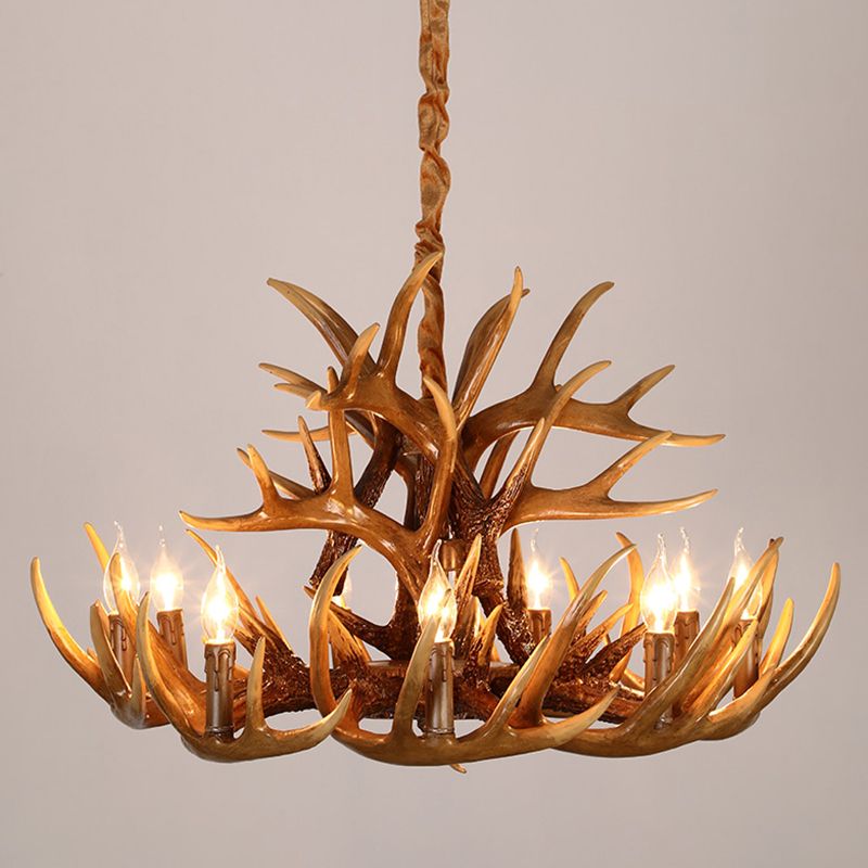 Resin Deer Horn Shaped Suspension Light Traditional Restaurant Chandelier Lighting