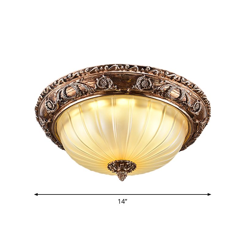 Traditionele komplafondlamp, geribbeld matglas, 14"/16"/19,5" W LED inbouw in bruin