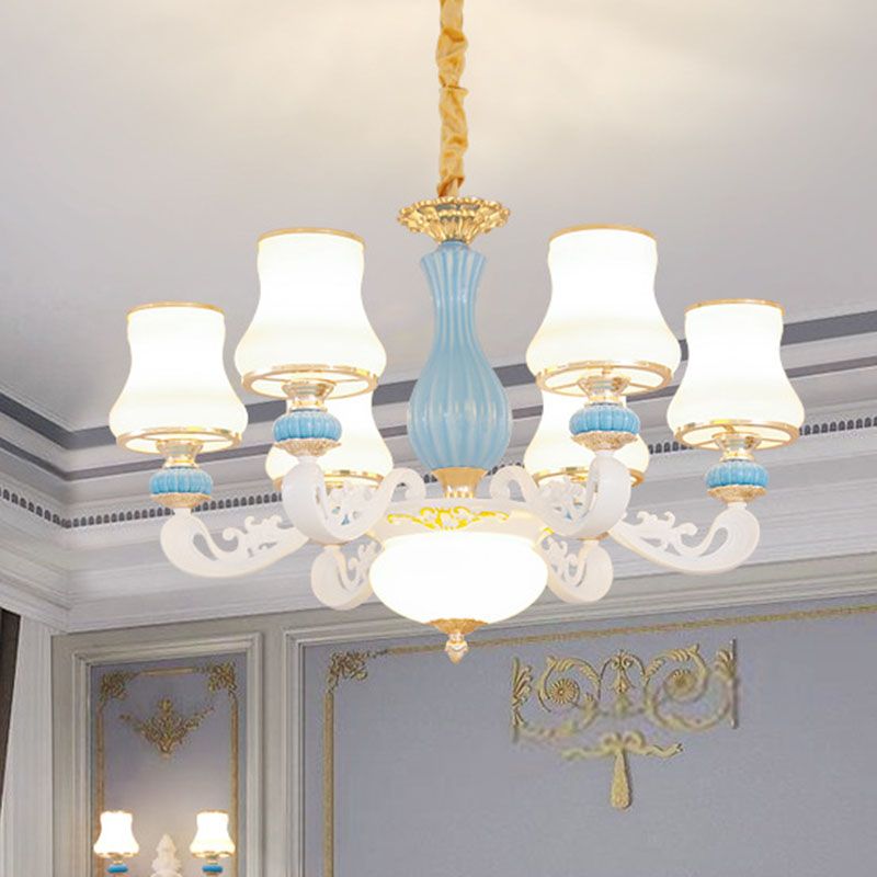 Candelera de vidrio blanco Candelier Contemporánea Blue Blue Lighting para sala de estar