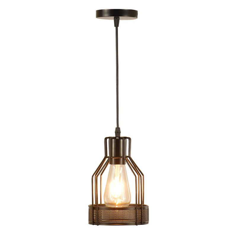 Black 1 Bulb Drop Pendant Factory Metal Bottle Cage Hanging Ceiling Light for Dining Room