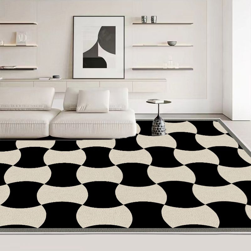 Modern Style Geometric Rug Rectangle Shape Living Room Carpet Polyester Washable Area Rug
