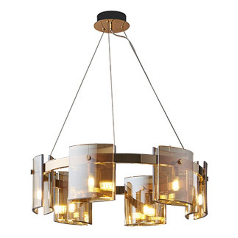 Modern Minimalism Pendant Light Metal Geometric Chandelier with Glass Shade