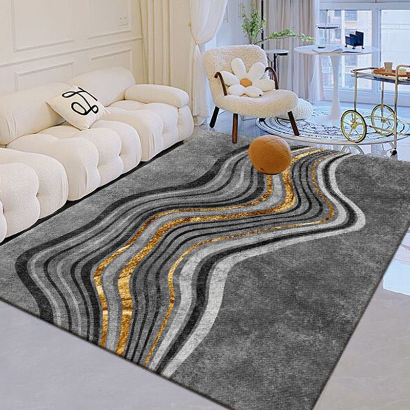 Blue Modern Rug Polyester Pattern Rug Stain Resistant Rug for Living Room